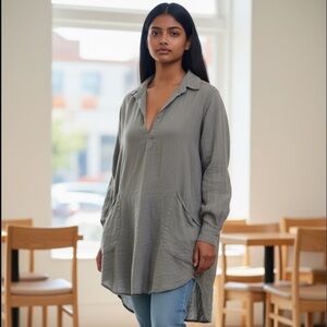 CP SHADES Teton Cotton Twill tunic dress In grey/green size small